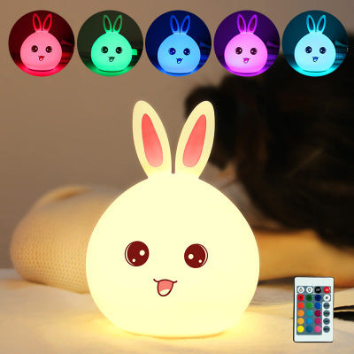 Cute rabbit night light cute bear silicone light colorful USB remote control pat cartoon cartoon vent atmosphere decompression lamp