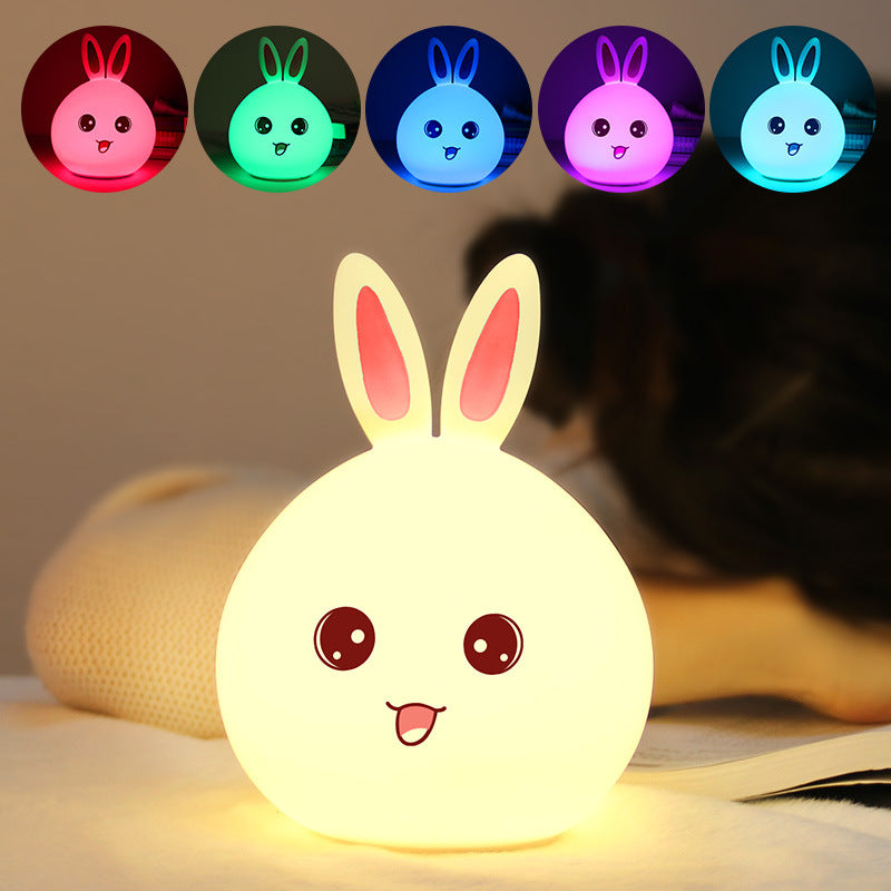 Cute rabbit night light cute bear silicone light colorful USB remote control pat cartoon cartoon vent atmosphere decompression lamp