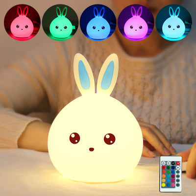 Cute rabbit night light cute bear silicone light colorful USB remote control pat cartoon cartoon vent atmosphere decompression lamp